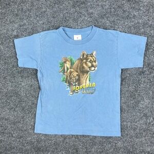 Aloré T-Shirt Youth Size 10-12 Blue Forever Wild Cougar Graphic Tee